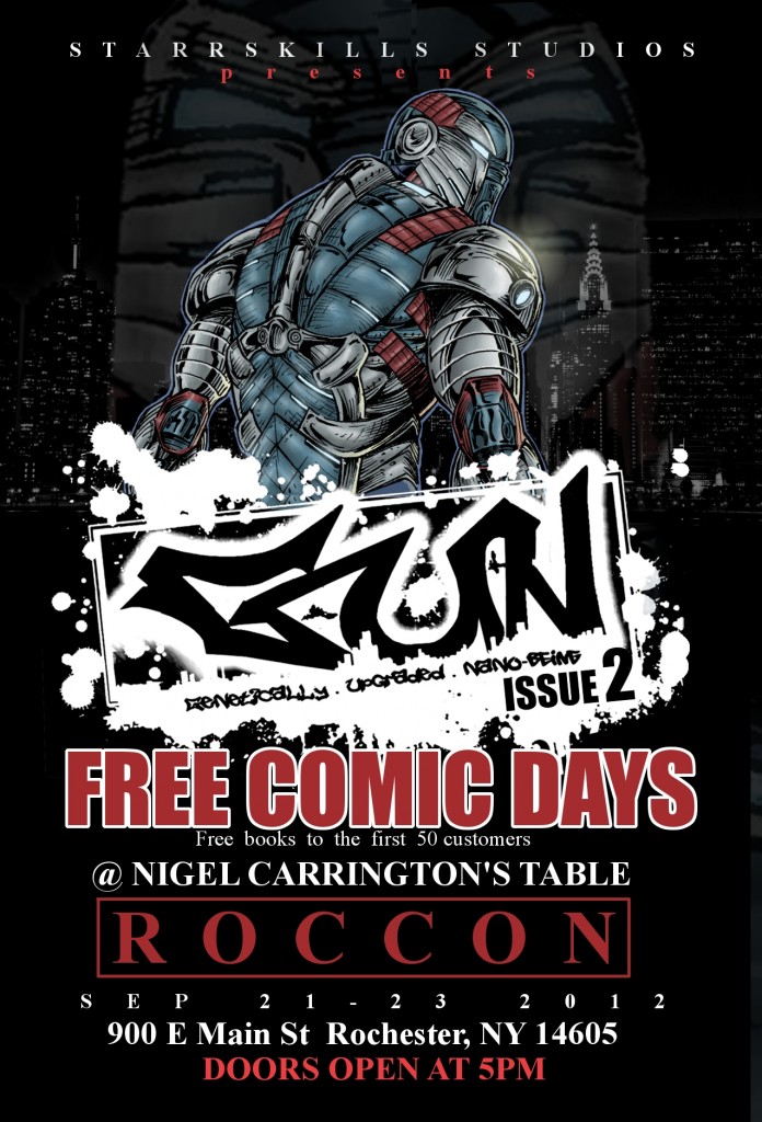 Nigel Carrington will be premiering G.U.N issue two comic books @ Roccon 2012, with a special offer.